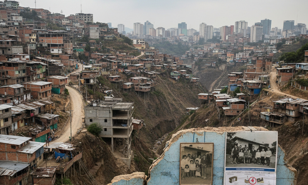 Asentamientos informales en laderas y barrancos del Área Metropolitana de Guatemala, mostrando la relación entre urbanización precaria, riesgo territorial y crecimiento urbano no planificado.